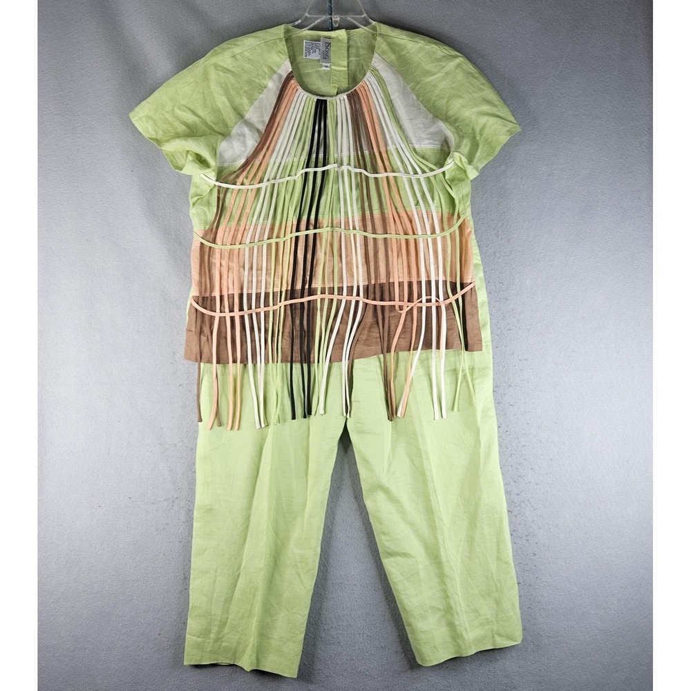 Jsong Collection Pants Set Womens 16 Pant 18 Top Green Fringe Top Cropped Linen